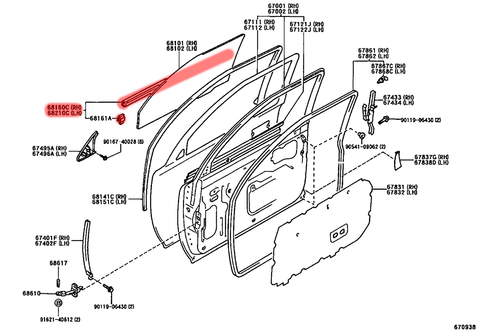 88-97 for Toyota Hilux LN85 LN106 LN107 4D outer inner door belt rubber seal