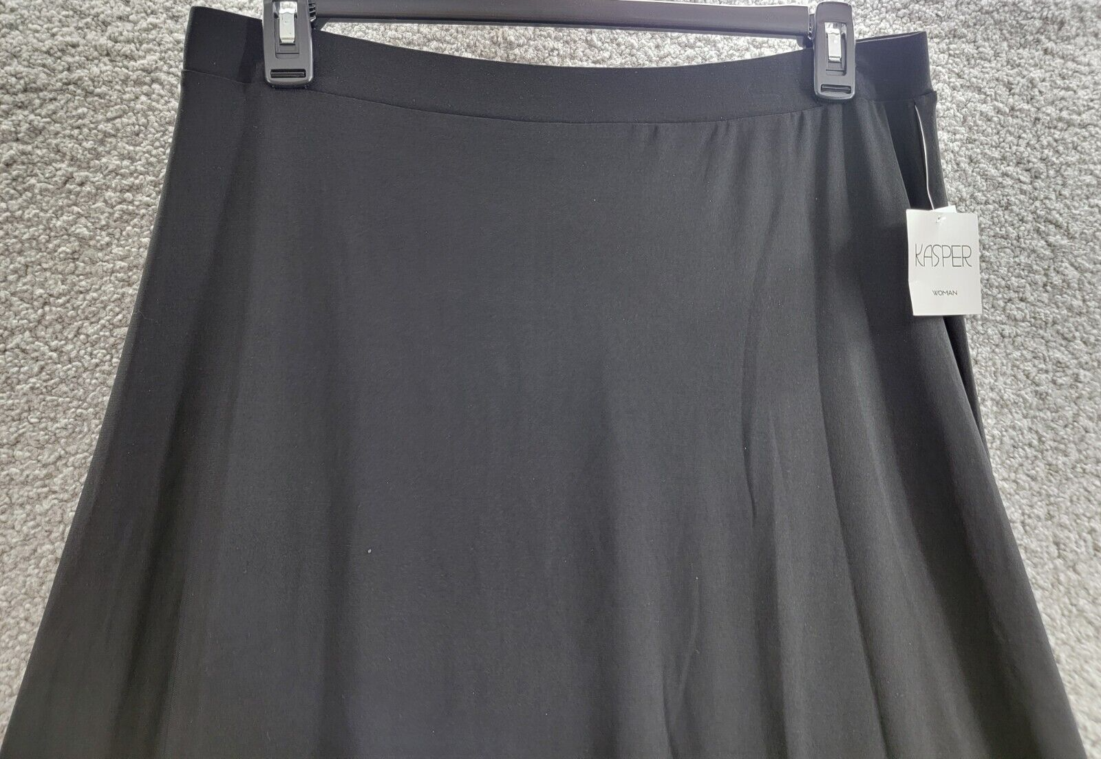 Kasper Plus Size Pull On Knit Midi Skirt Women's 1X Black Solid Elastic Waist - Picture 3 of 15