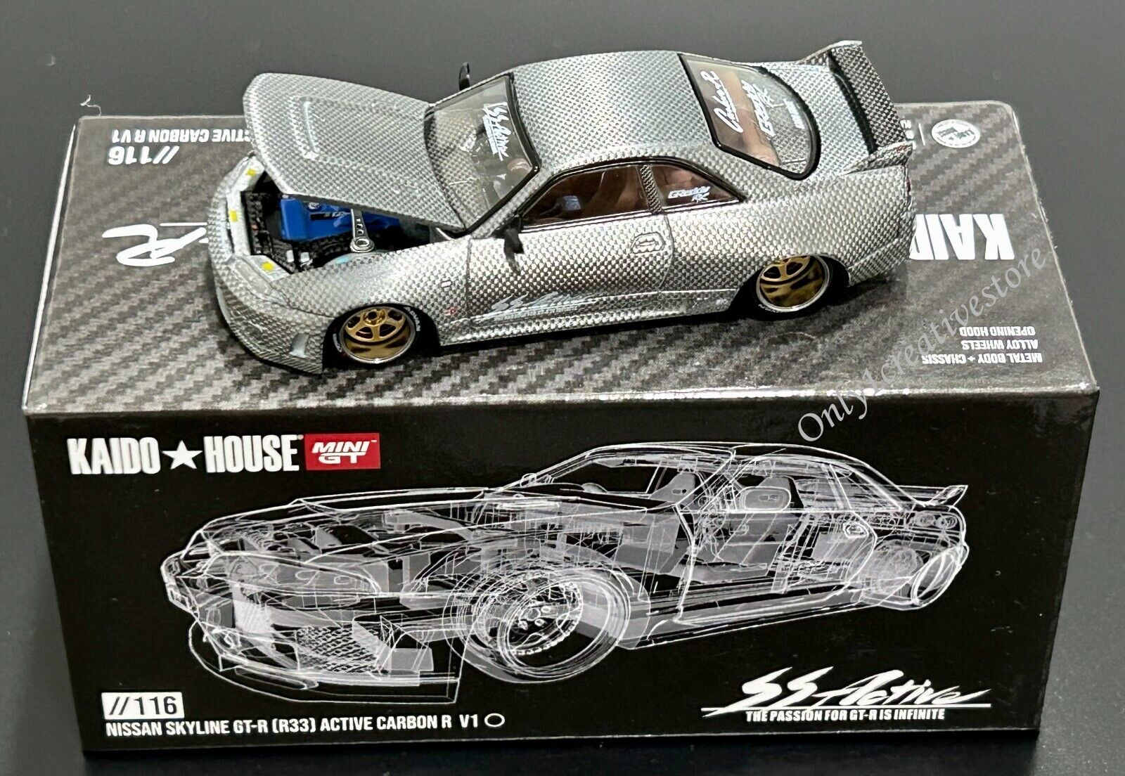 Mini GT Kaido House Nissan Skyline GT-R R33 Active Carbon R Mini GT Kaido House Nissan Skyline GT-R R33 Active Carbon R
