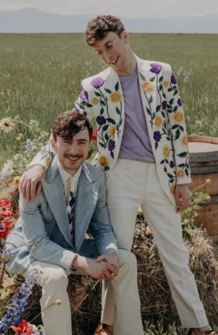 Pre-owned Art Men Custom 2 Piece Western Suit Notch Lapel Floral Embroidered Western Wedding In White
