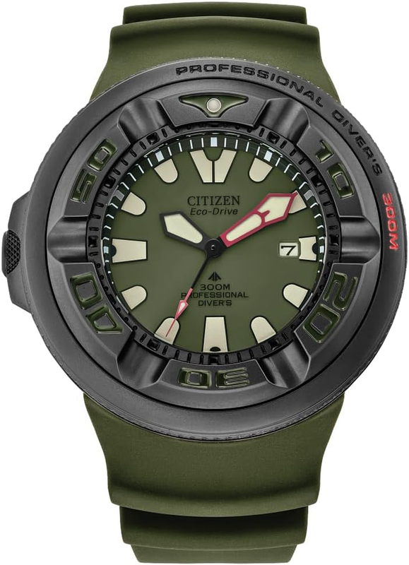 Pre-owned Citizen Men's Promaster Dive Eco-drive Watch, 3-hand Date, Polyurethane Strap, I In Green Strap/black Ion-plated
