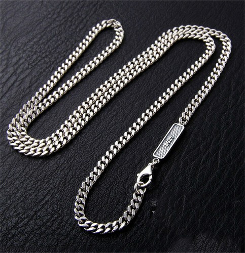 Pure S925 Sterling Silver Chain Men Women Curb Link Necklace