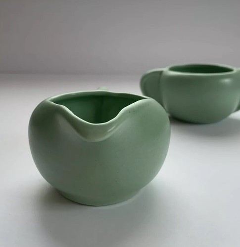 1940's  Haeger  Pottery Green Art Deco Creamer and Sugar