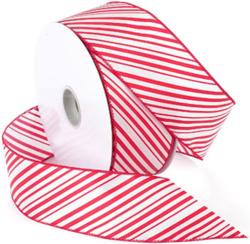 2-1/2-Inch Wide by 50-Yard Spool Peppermint Stripe Wired Ribbon, Red/White