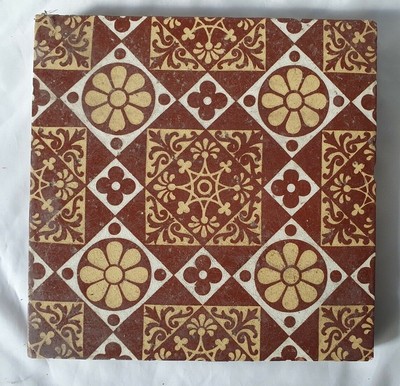 STRIKING STEELE & WOOD ARTS & CRAFTS PERIOD THICK 6 INCH TILE. 19TH CENTURY