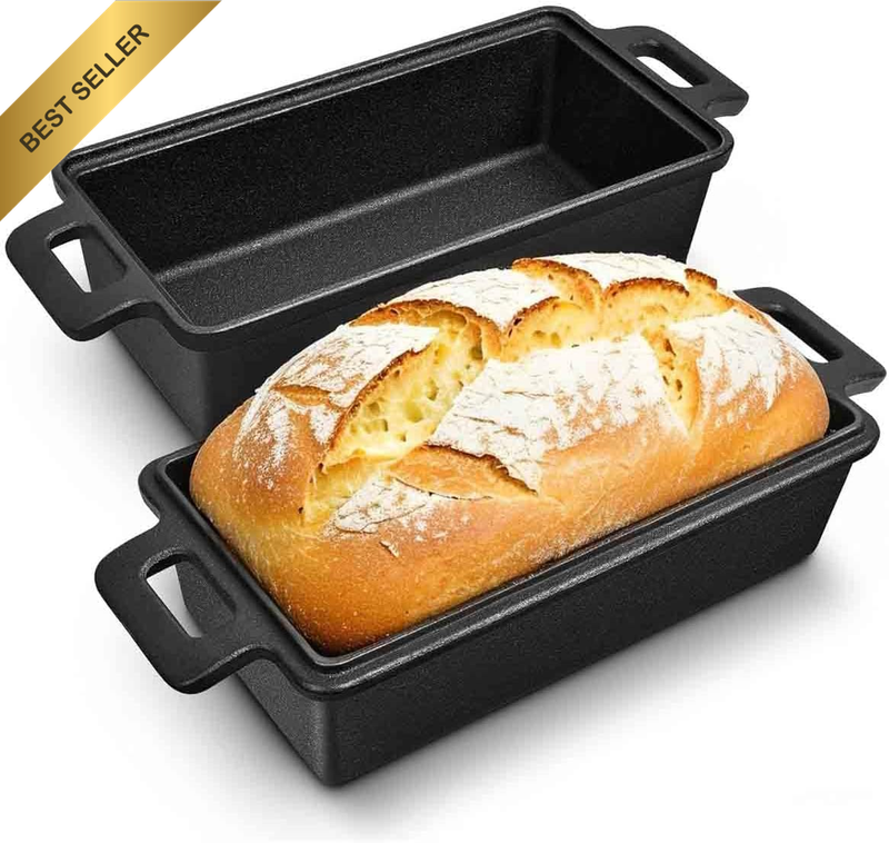 Cast Iron Loaf Pan with Lid, 9 X 5 Inch, 2-In-1 Baking Pan for Bread, Even Heat 