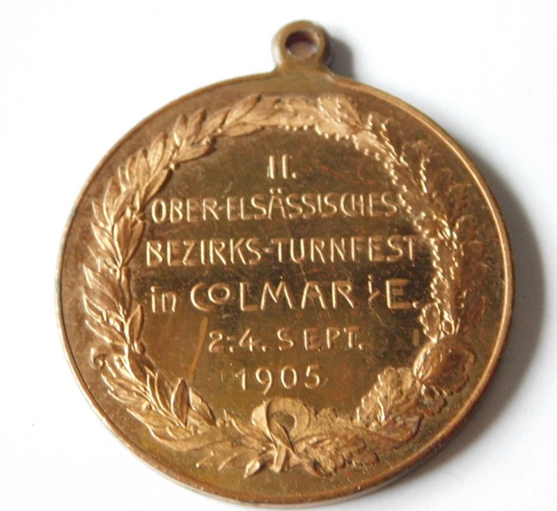 1905 Ancien Medaille Bezirks-Turnfest Colmar Ober-Elsass Alsace Heiligenstein