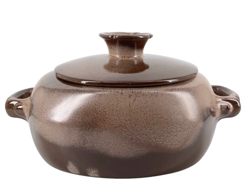 MCM Frankoma Pottery Brown 2 Qt Baker Casserole Dish Plainsman Open Handles 5V