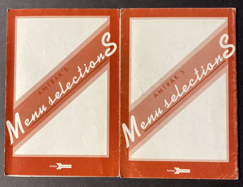 AMTRAK Menu Selections - Vintage Set of 2 - Breakfast/Lunch/Dinner - Train 