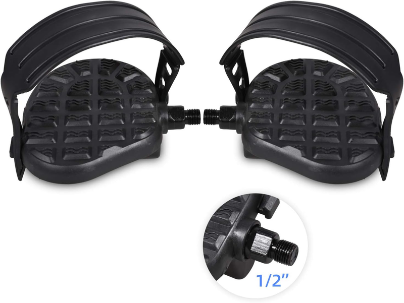 Replacement Bike Pedals with Strap for Stationary Bike, Spin Bike, Recumbent, Ex