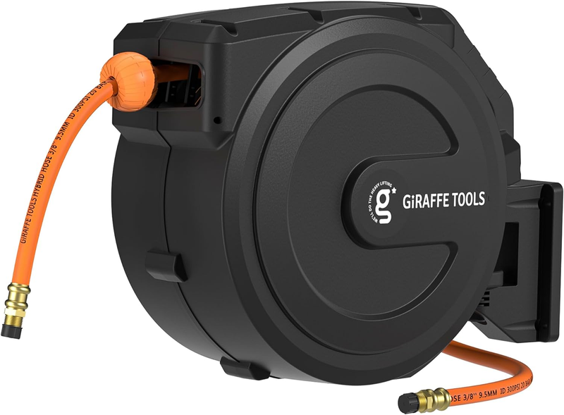 Retractable Air Hose Reel Enclosed with 3/8 In. X 50 Ft Hybrid Hose, Lightweight