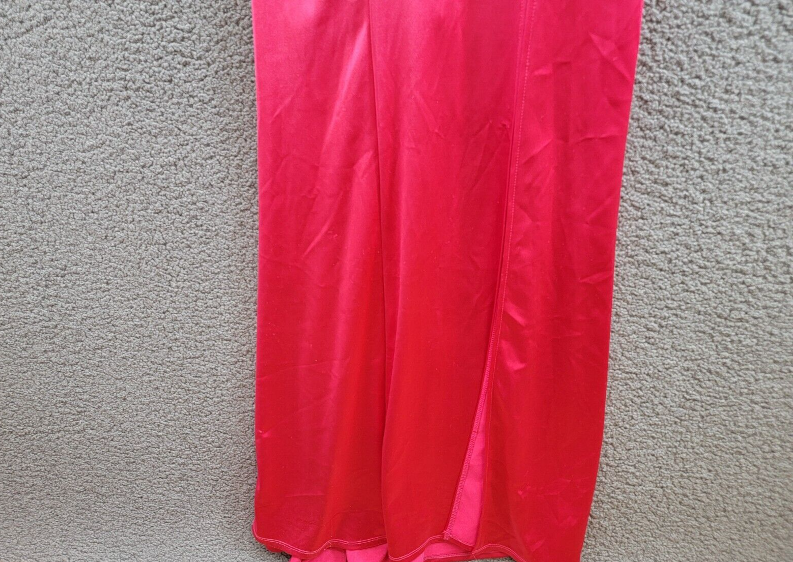 Emerald Sundae Notch-Neck Satin Leg-Slit Gown Juniors' S Neon Pink Back Zipped - Picture 4 of 16
