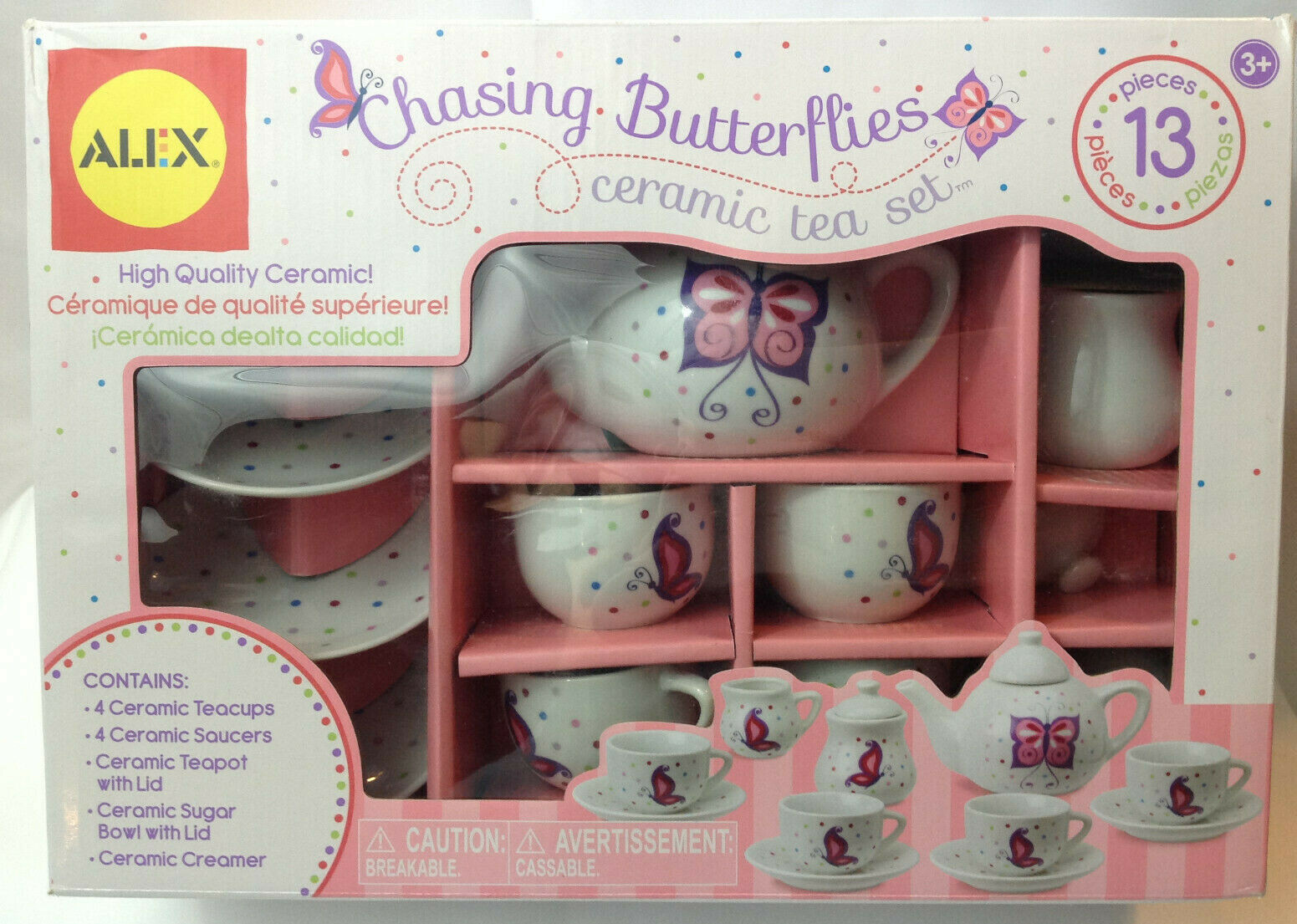 Chasing Butterflies Ceramic Tea Set by Alex, 13 Pieces, Serves 4, High Quality