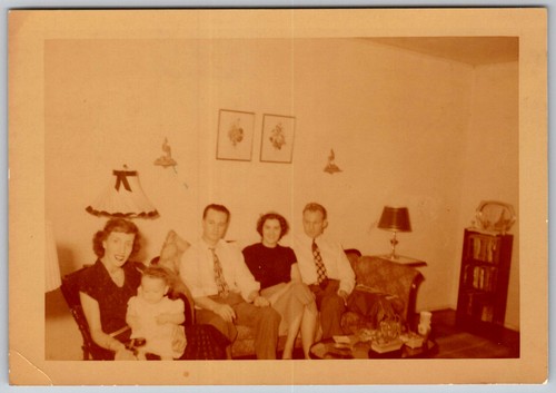 Vtg Color Snapshot Family Living Room Baby Men Women Sofa Lamps 1960s