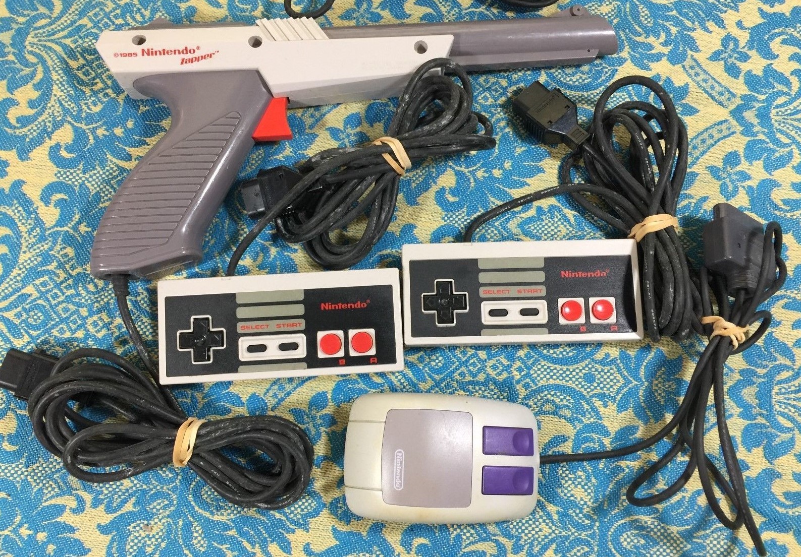 Two Nintendo NES Controllers- Zapper- Mouse Misc.