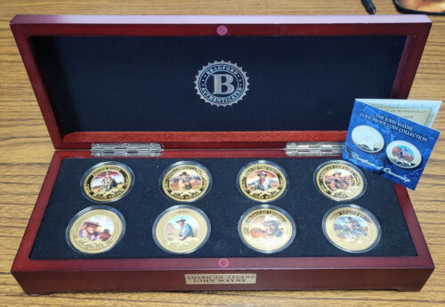 Lot of 8 Bradford Exchange John Wayne 24K Gold Plated Coin Collection in Case