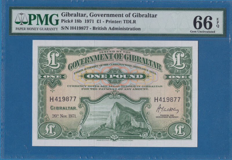 Gibraltar 1 Pound, 1971, Gem UNC-PMG66EPQ, P18b