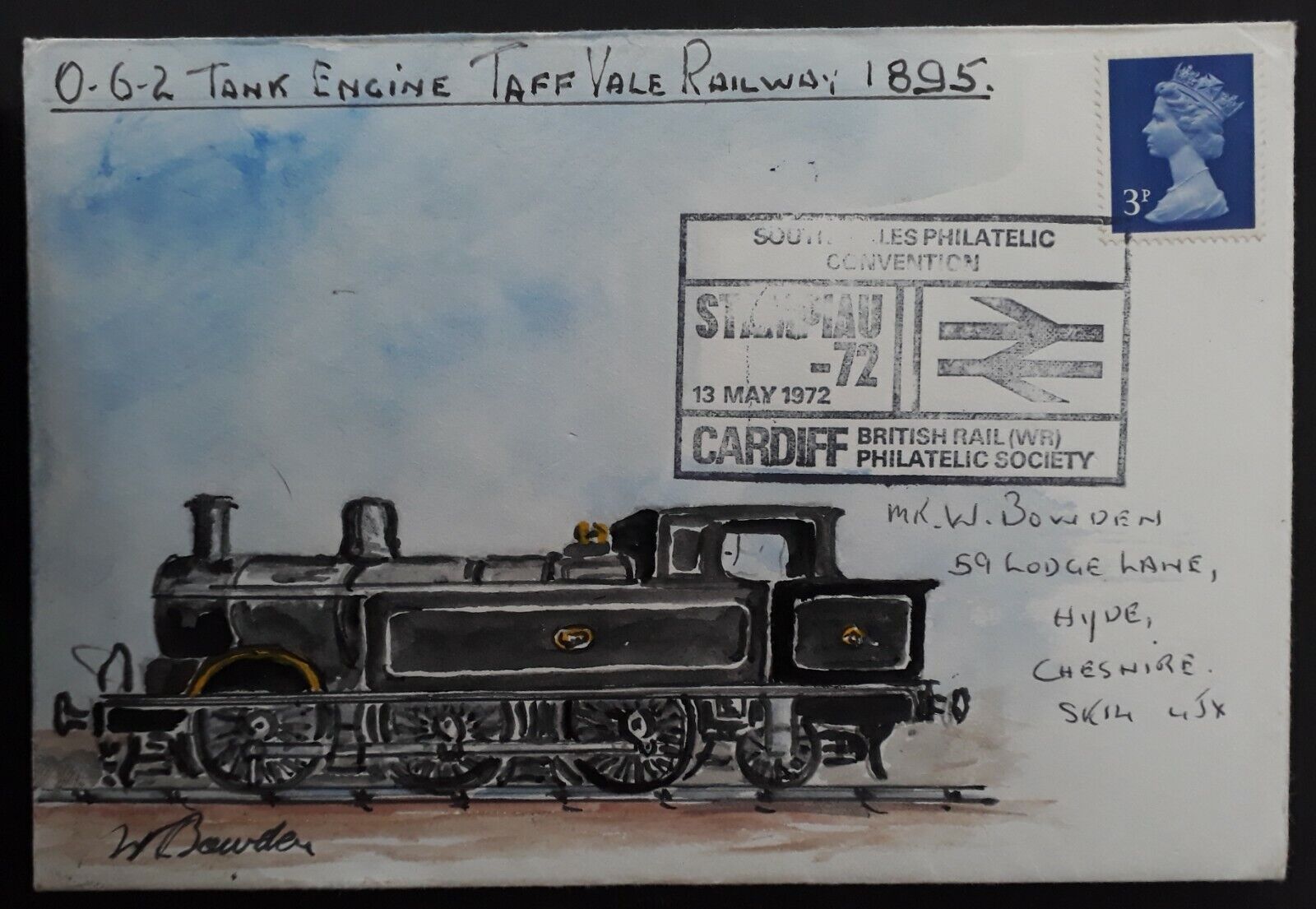 VRARE 1972 Great Britain Hand painted Taff Vale Railway Tank Engine 1895 Cover