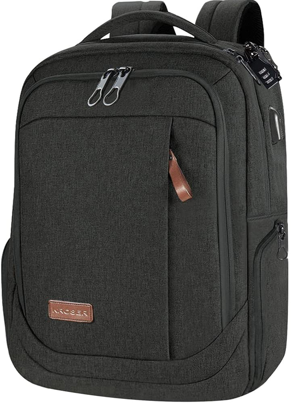 Laptop Backpack Large Computer Backpack Fits up to 17.3 Inch Laptop with USB Charging Port Water-Repellent Travel Backpack Casual Daypack for Business/College/Women/Men-Charcoal Black
