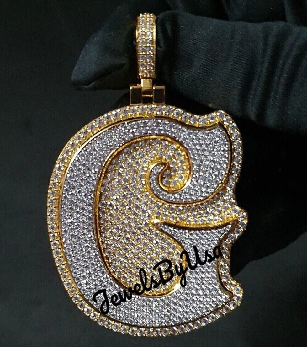 Pre-owned Nsg Men's Genuine Moissanite Custom Initial Pendant 3.3ct Yellow Gold Plated Silver In White