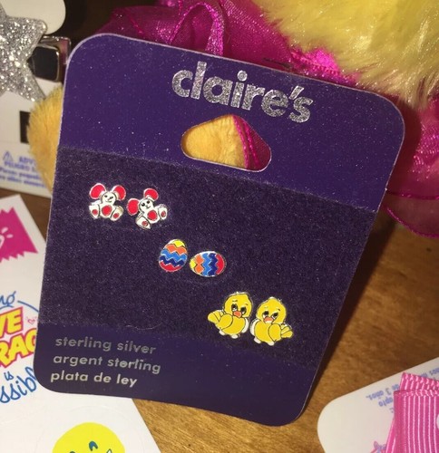 Claire’s Sterling Easter Earrings Aurora Plush Chick Bunny Hair Justice Stickers