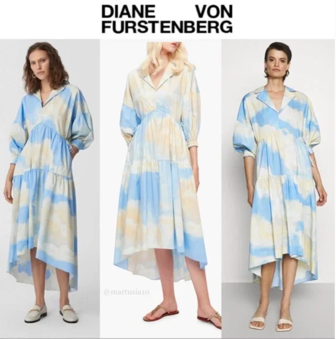 Pre-owned Diane Von Furstenberg Heather Cotton Poplin Midi Dress Cloud Sky Blue Size S