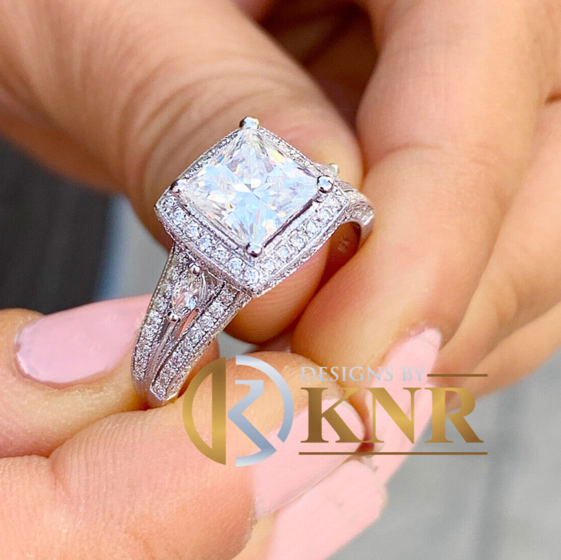 Igi Certified 14k White Gold Princess Diamond Engagement Ring Halo Prongs 3.00ct