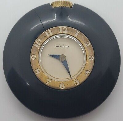 1930s Handbags and Purses Fashion Antique 1930's WESTCLOX Art Deco Black Bakelite 'Pocket Watch Style' Purse Clock $74.99 AT vintagedancer.com