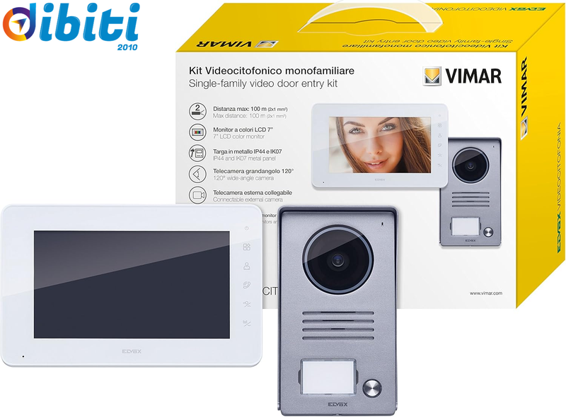 Videocitofono Monofamiliare da Parete Vimar K40910 Kit , Grigio la Targa e Bianco Il Monitor