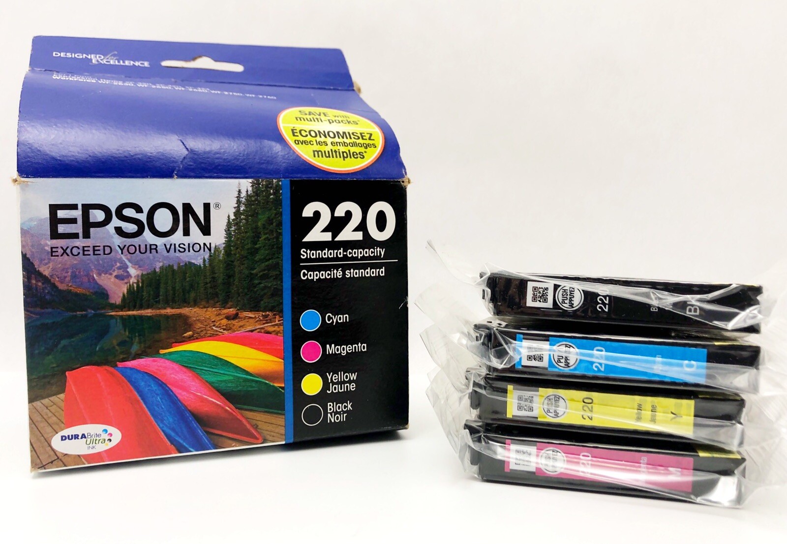 4PK Epson GENUINE 220 CMYK Ink Cartridges WORKFORCE WF2650 EXP 9/2020