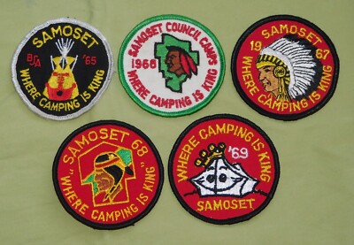 BSA SAMOSET COUNCIL Camping PATCH LOT FIVE TOTAL 1960s 1965,66,66,67,68,69 WI