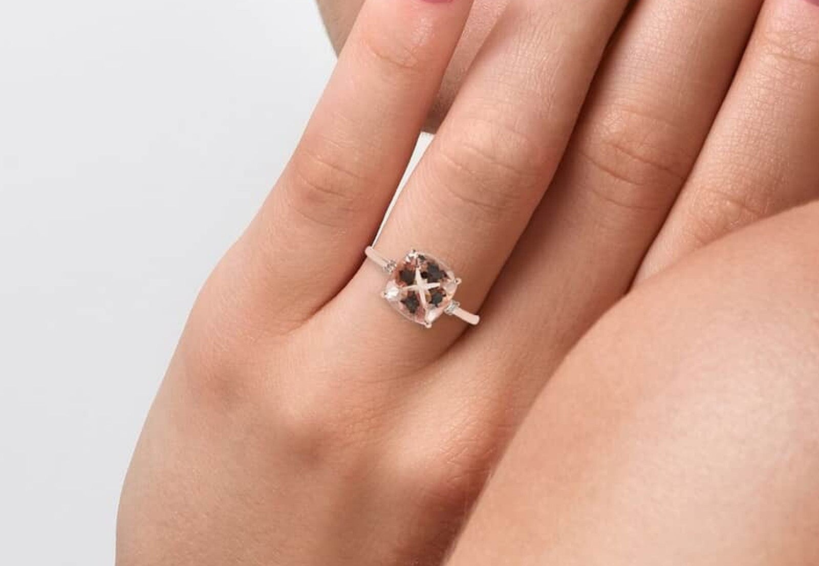 Pre-owned Sterling .50.ct Square Cut Morganite Women Eternity Engagement Ring  Silver In Pink
