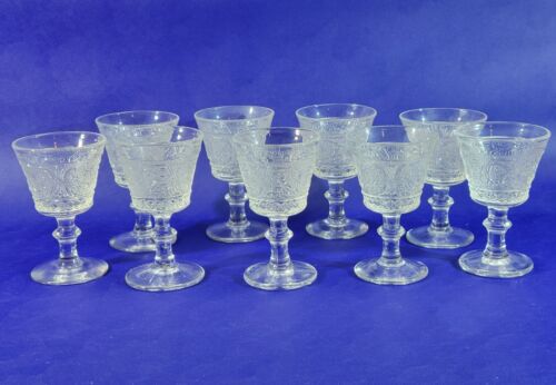 Set of 9 Duncan Glass Early American Sandwich Clear 3 oz Wine Goblets