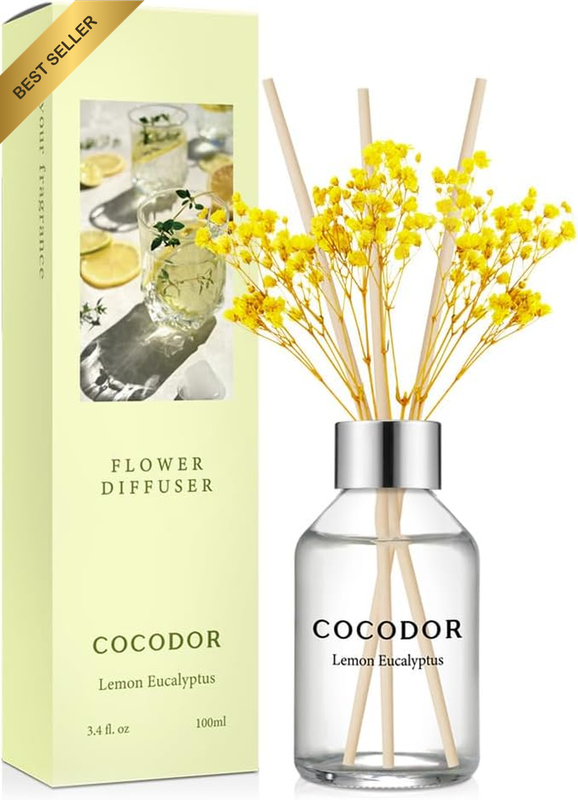 COCODOR Flower Reed Diffuser Set / 100Ml / Lemon Eucalyptus/Scent Diffuser with