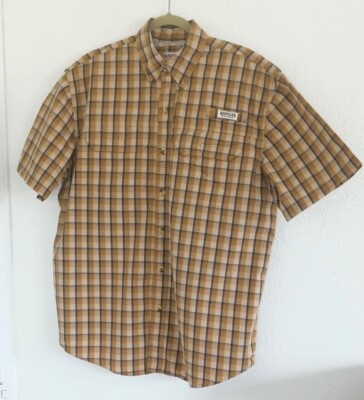 Magellan Sportswear Men's Brown Plaid Button Down Short Sleeve Shirt Size Large