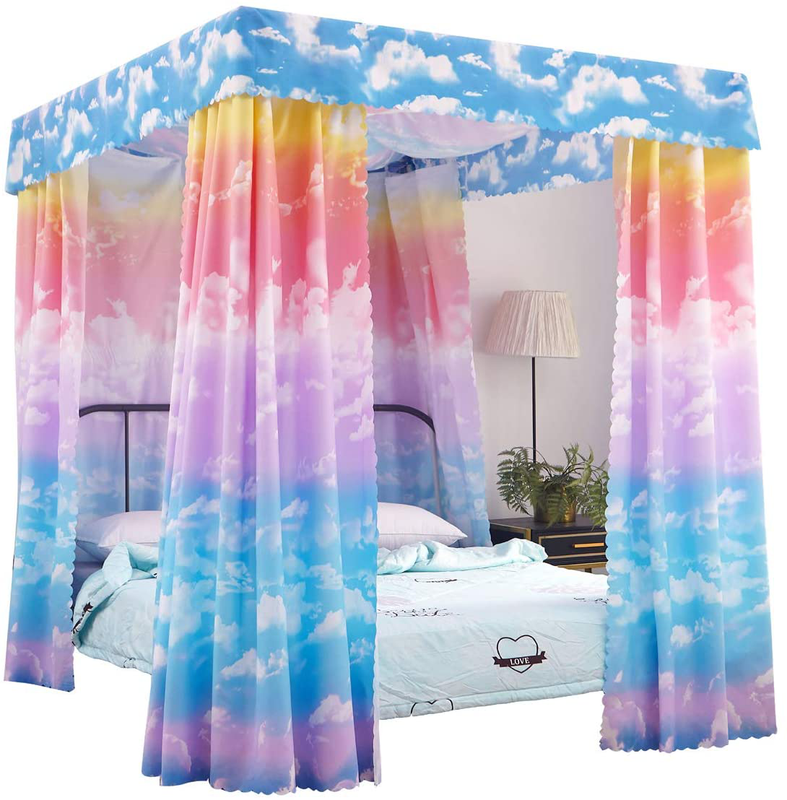 Bed Curtains For Girls Twin Size Cloud Sky Rainbow Pattern S