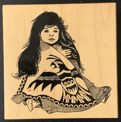 Ink Blocks Native American Indigenous Female Child Southwest Rubber Stamp