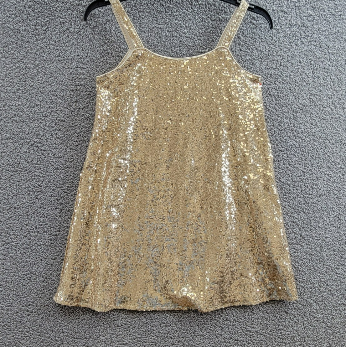 With Jules Sleeveless Sequin Swing Dress Big Girl XL Gold Straight Neck Pullover - Picture 2 of 15