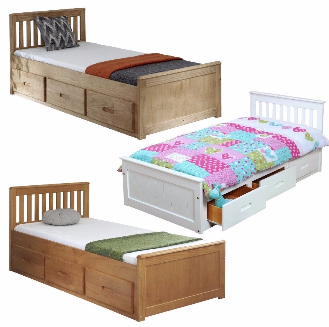 Cloudseller Mission Single Bed 3 Ft Captain 3drawer In Honey With