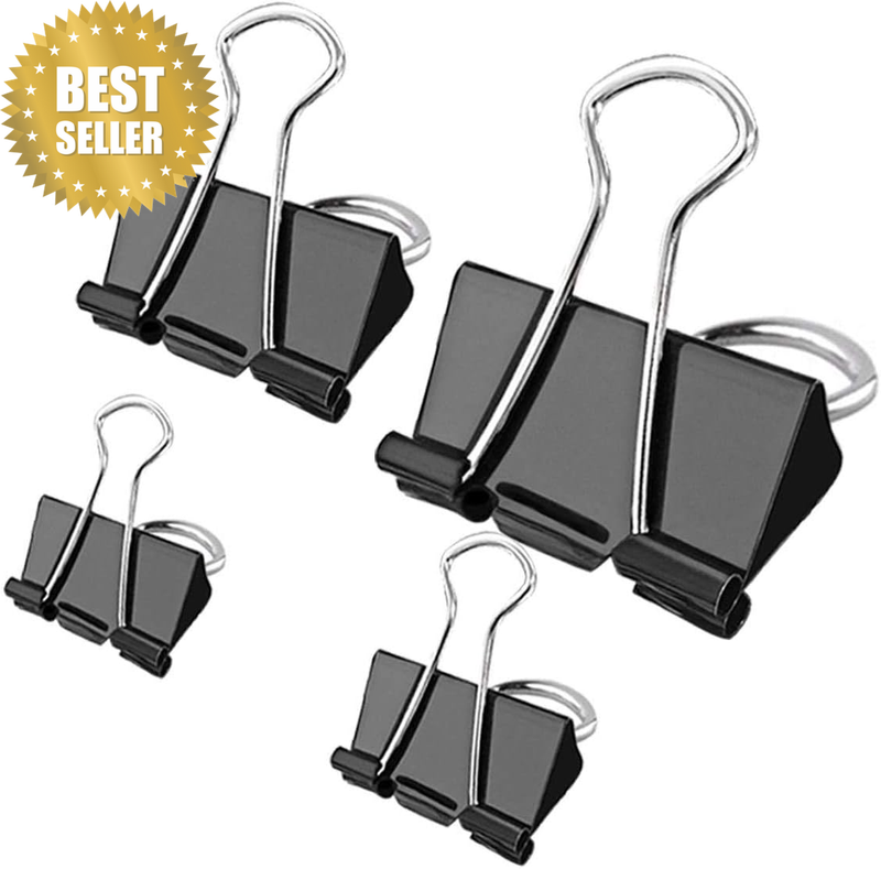 Binder Clips - 100 Pcs Foldback Clips 4 Sizes Paper Clips Stationary Clamp Clips