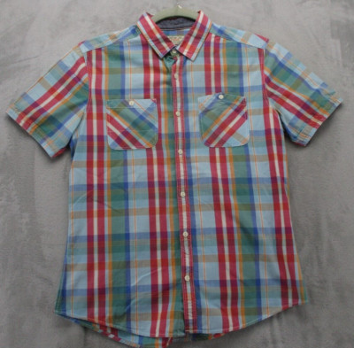 Next Shirting Button Up Shirt Men's Medium Slim Fit Multicolor Plaid 100% Cotton