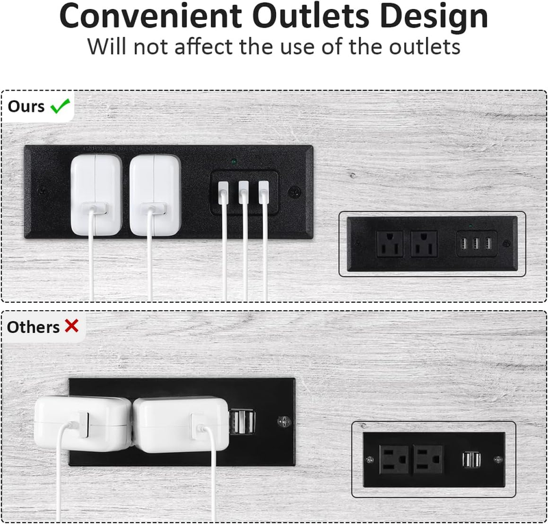 Nightstands Set of 2, End Table with Charging Station & USB Ports, 2 Tier Narrow