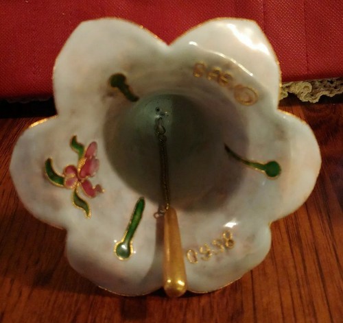 Cloisonne Christmas Bell Ornament, Pink Roses.  5
