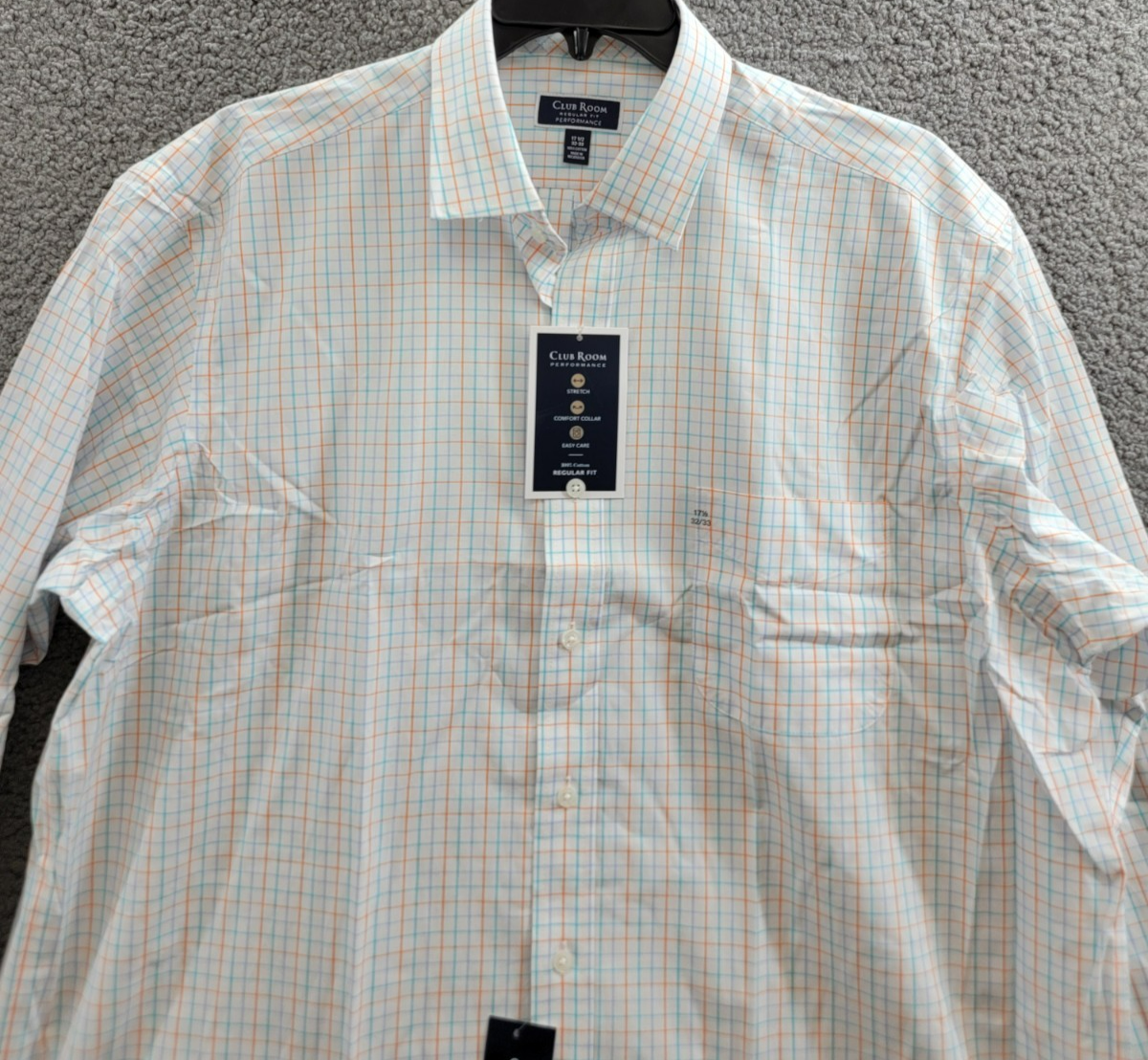 Club Room Regular Fit Performance Dress Shirt Men's 17.5 32-33 Orange/Aqua L/S - Picture 3 of 16