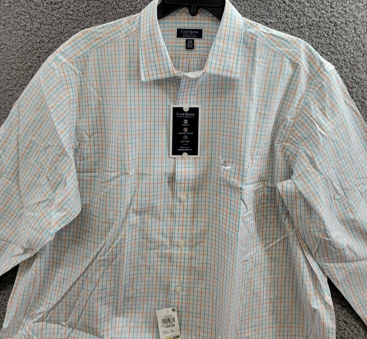 Club Room Regular Fit Performance Dress Shirt Men's 18.5 34-35 Orange/Aqua L/S - Picture 3 of 18