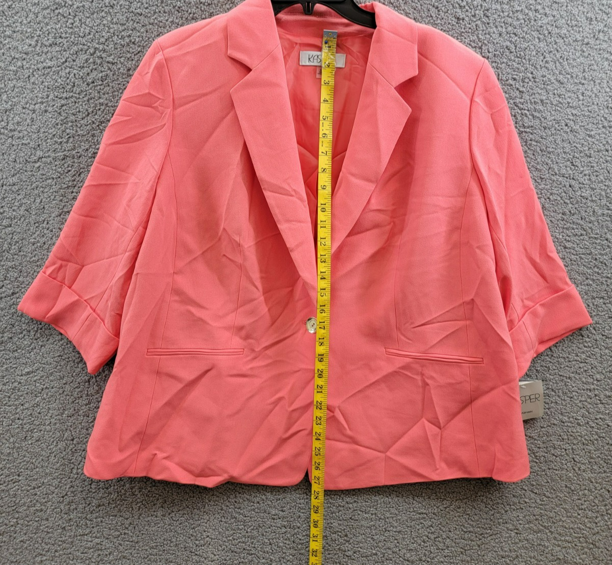 Kasper Plus Size Notched Collar Cuffed 3/4-Sleeve Blazer Women's 18W Luxe Salmon - Picture 7 of 16