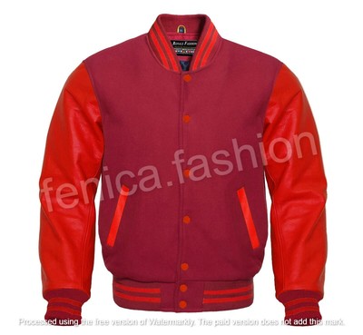 Varsity Letterman Baseball Bomber Jacket Premium Wool and Red Leather Sleeves