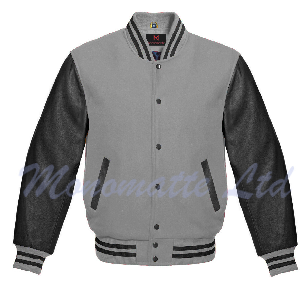 New Premium Letterman Varsity Gray wool & Black Genuine