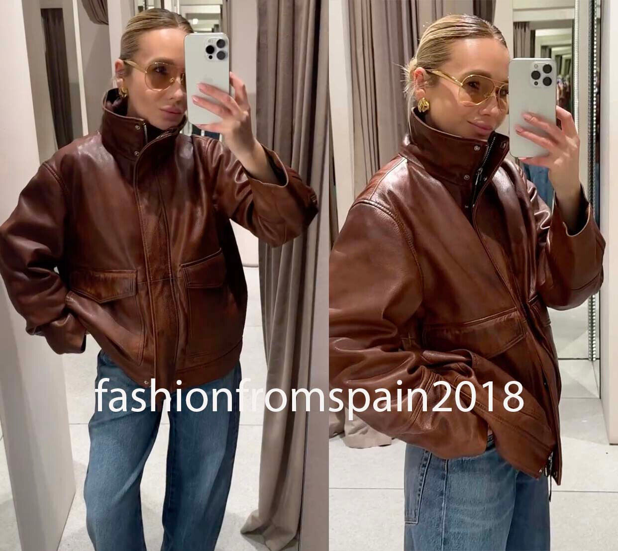 ZARA NEW WOMAN ZW LIMITED EDITION 100% LEATHER BOMBER JACKET ZARA NEW WOMAN ZW LIMITED EDITION 100% LEATHER BOMBER JACKET