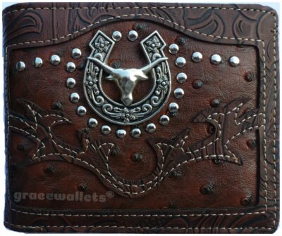 Longhorn, Cross, Cross Praying Cowboy Men Western Wallet Bifold Style